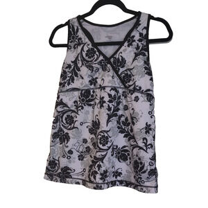 Vintage Danskin Babydoll Tank Top Womens XL Black Gray Shelf Bra Pocket Stretch